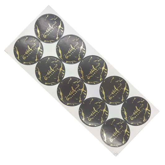 Eid Mubarak Stickers Foil Stamped Black & Gold- 10 Pack