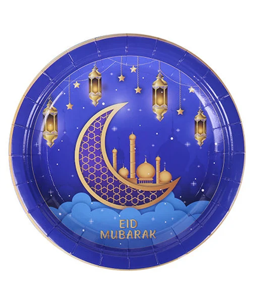 Eid Mubarak Blue Moon Plates 16 Pack - 7"