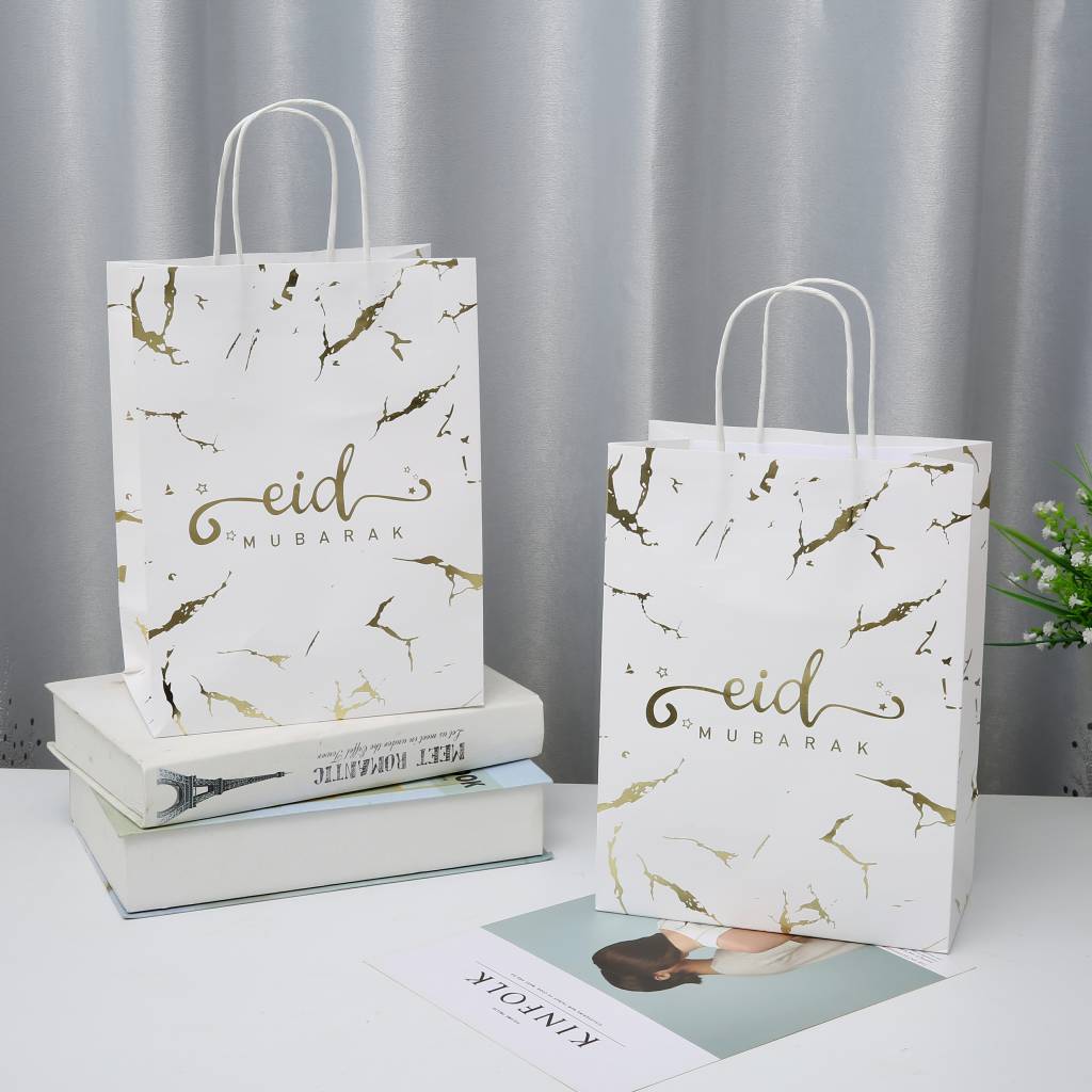 Eid Mubarak White & Gold Gift Bags - 10 Pack