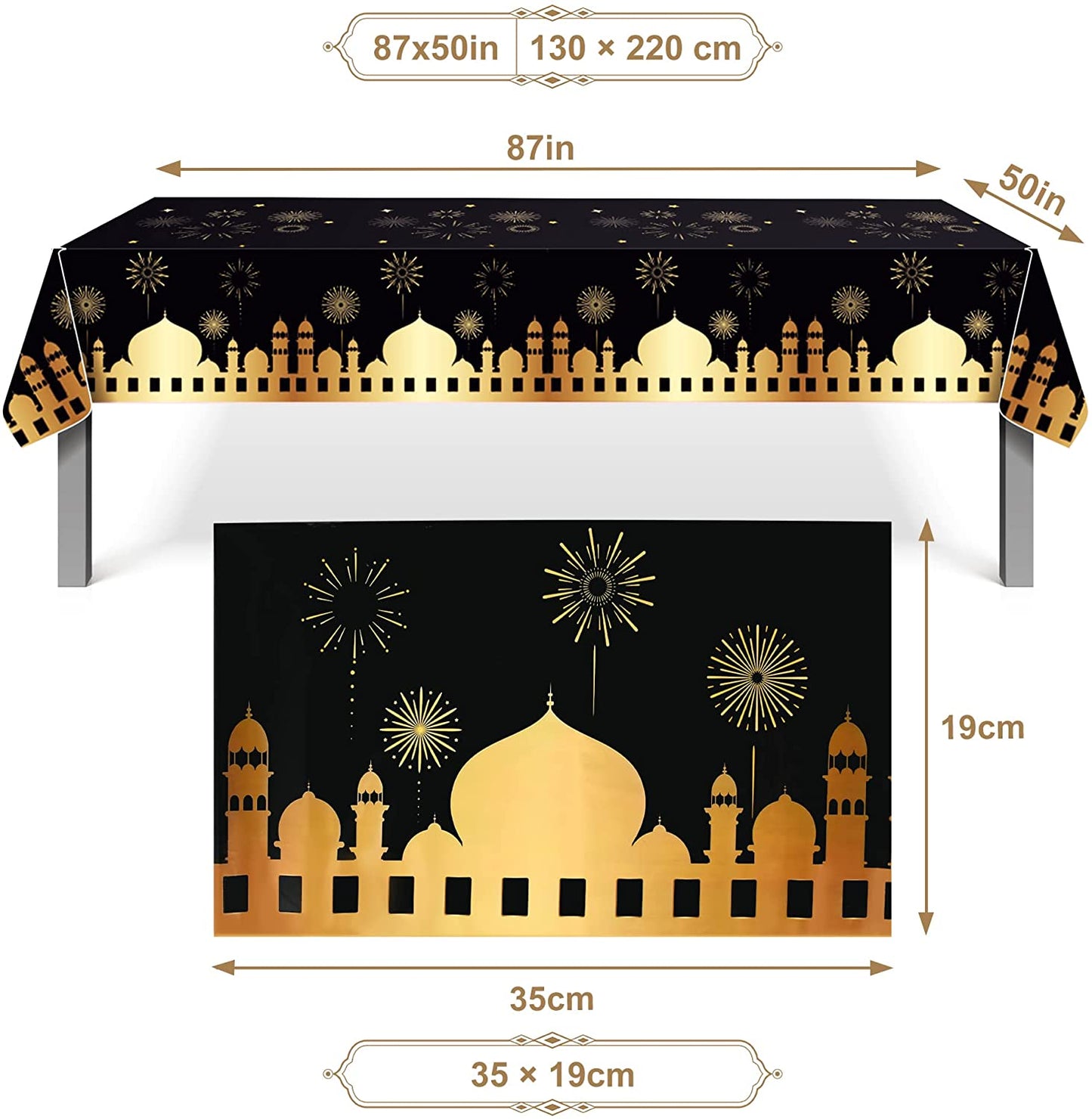 Eid Black and Gold Plastic Disposable Eid Tablecloth