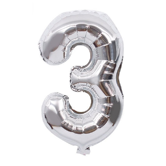 Silver Number 3 Balloon - 16 Inch
