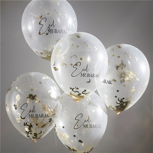 5 Pack Eid Confetti Balloons - 12" Latex