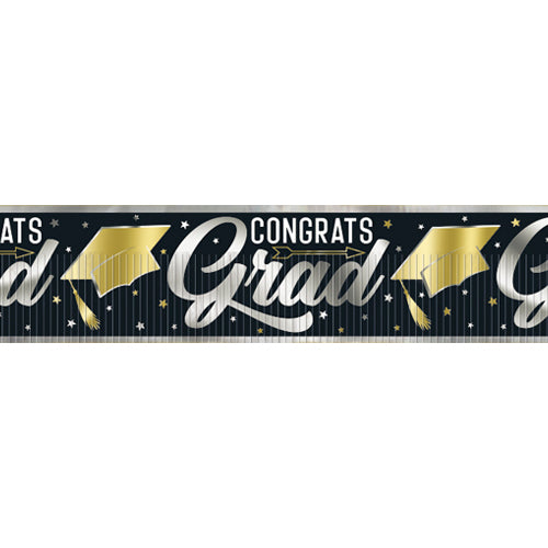 Graduation Stars & Caps Foil Fringe Banner - 3.66m