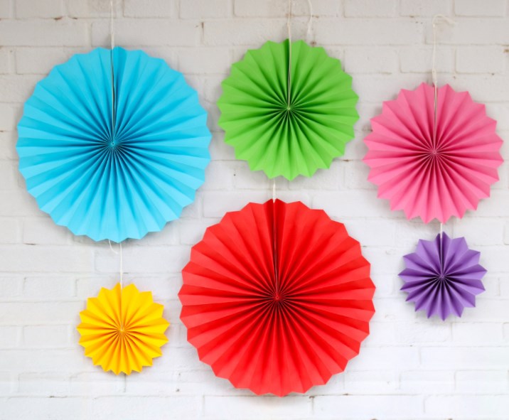 6 Piece Vibrant Hanging Paper Fans Backdrop Novelty Place