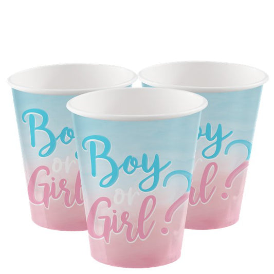 Boy Or Girl Gender Reveal Cups 8 Pack - 250ml