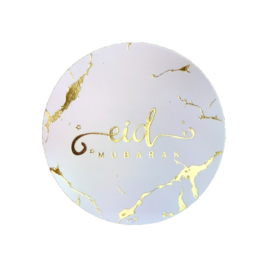 Eid Mubarak Stickers Foil Stamped White & Gold- 10 Pack