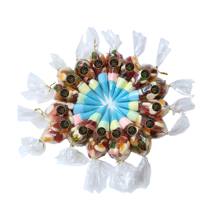 Decorative wreath made of halal sweet cones on a white background