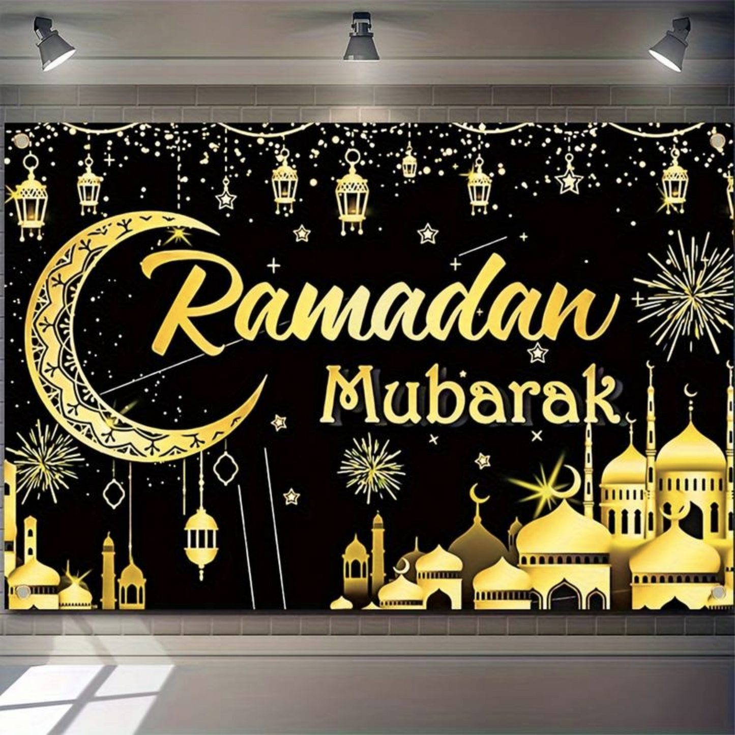 Black and Gold Ramadan Mubarak Backdrop