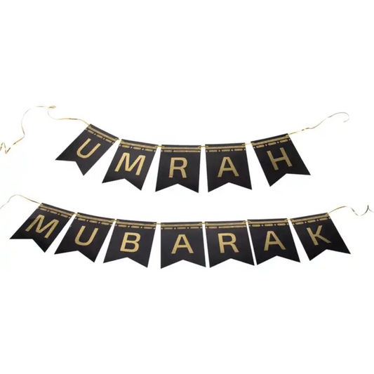 Umrah Mubarak Black & Gold Banner