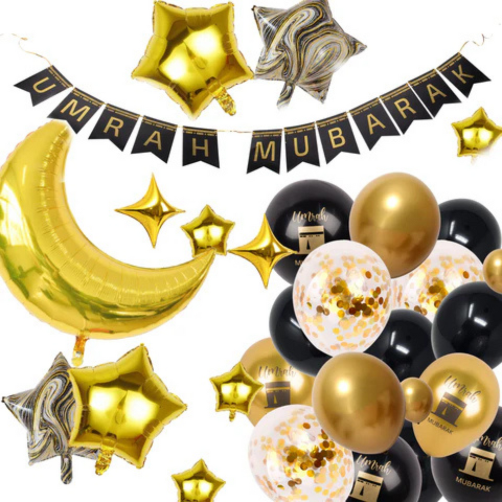 Umrah Mubarak Decoratie Set 18 Stuks, Bevat Banners, Taartdecoraties, Hangende Spiralen En Zwart-Gouden Ramadan-Decoraties Die Geschikt Zijn Voor Islamitische Feesten En Evenementen Umrah Mubarak Decoratie Set 18 Stuks, Bevat Banners, Taartdecoraties, Hangende Spiralen En Zwart-Gouden Ramadan-Decoraties Die Geschikt Zijn Voor Islamitische Feesten En Evenementen