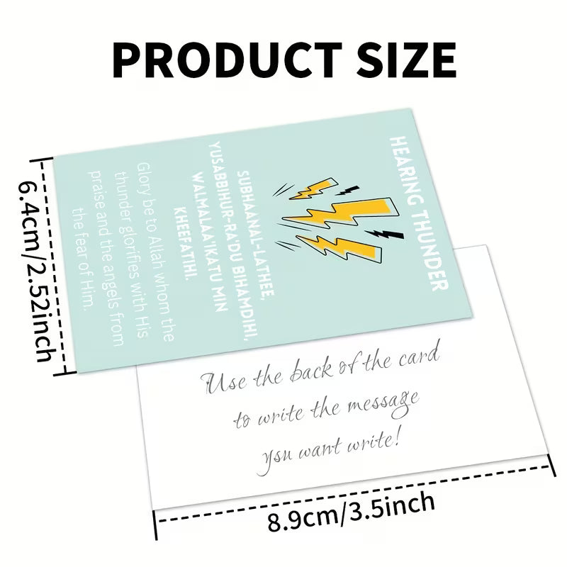 Measurement chart showing dimensions of a card with text and graphics.