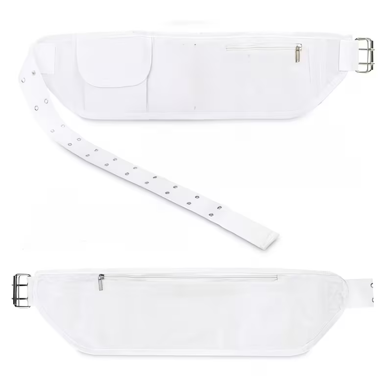 White waist bag with a strap on a white background