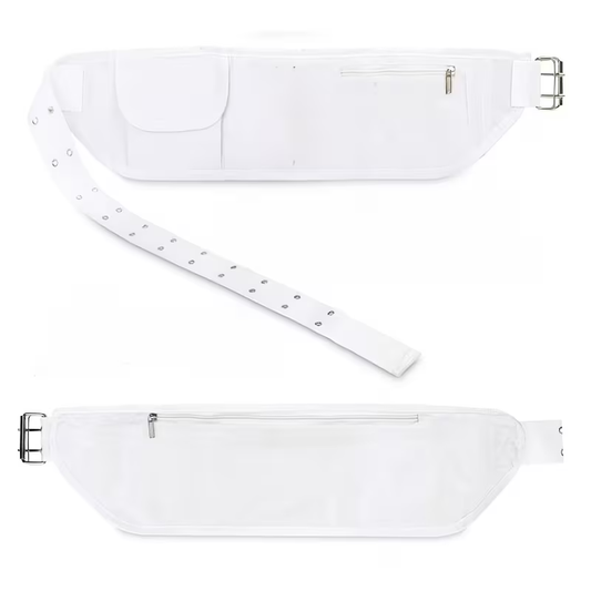 White waist bag with a strap on a white background