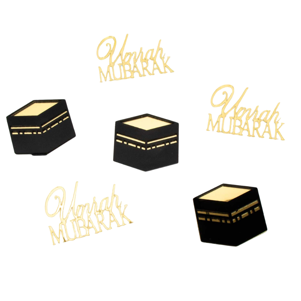 image of 3 umrah mubarak toppers and 3 kabah toppers