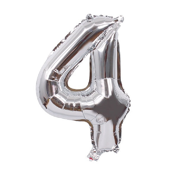 Silver Number 4 Balloon - 16 Inch
