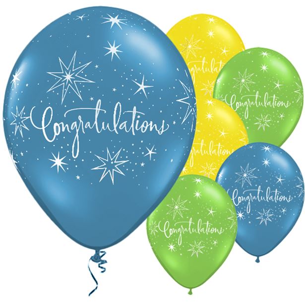 6 Pack Congratulations Elegant Latex Balloons - 11"
