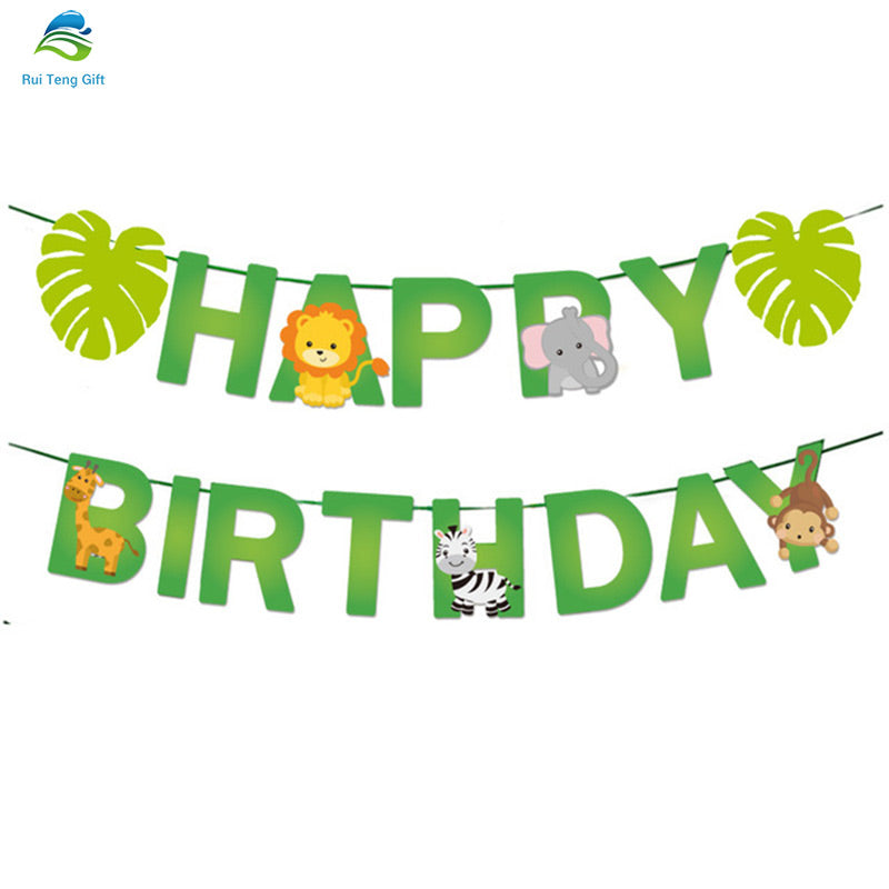 Jungle Theme Happy Birthday Bunting Banner – Islamic Party Store