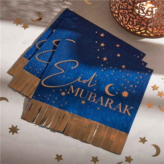 16 Pack Eid Gold Fringe Paper Napkins