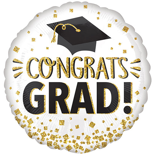 Congrats Grad Gold Glitter Foil Balloon - 18"