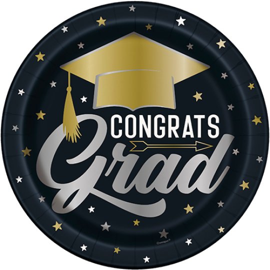 Congrats Grad Stars & Cap Paper Plates - 8 Pack