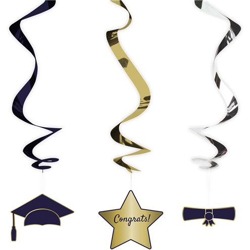 3 Pack Graduation Swirl Decorations