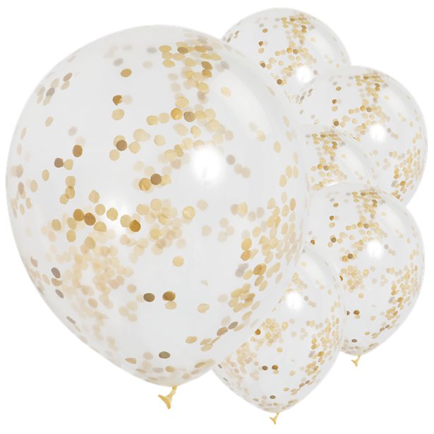 6 Pack Gold Confetti Latex Balloons - 12"