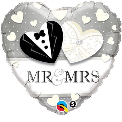 Mr & Mrs Tux & Dress Heart Foil Balloon - 18"