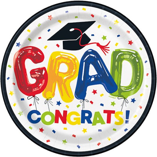 Grad Congrats Letter Balloons Paper Plates - 8 Pack
