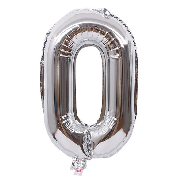 Silver Number 0 Balloon - 16 Inch