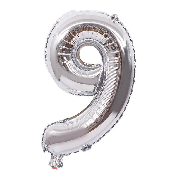 Silver Number 9 Balloon - 16 Inch