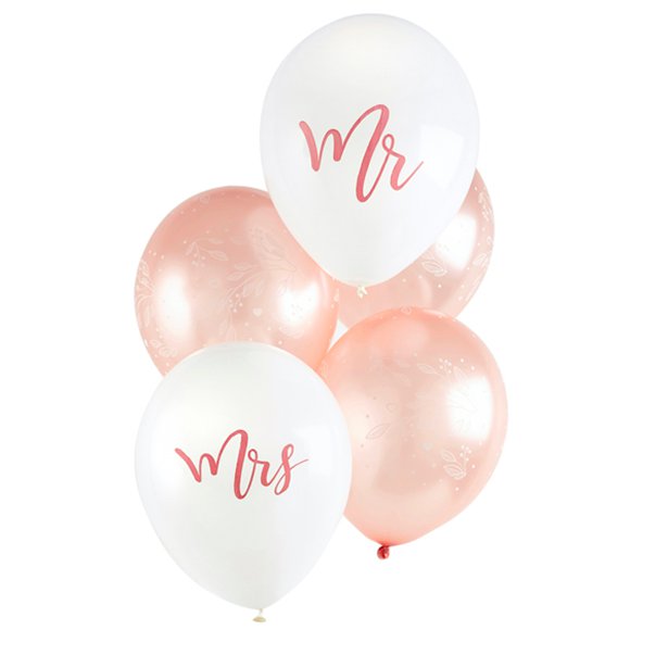 Mr & Mrs Rose Gold Latex Balloons - 11"