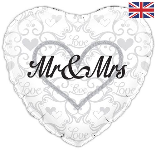 Mr & Mrs Love Heart Foil Balloon - 18"