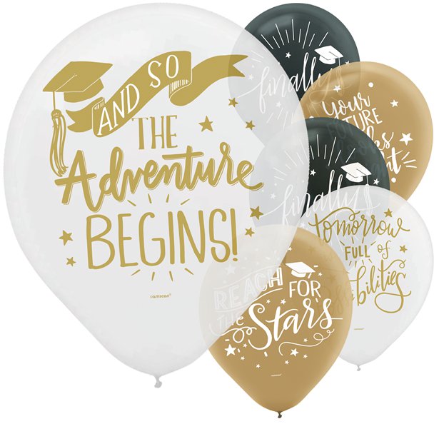 15 Pack The Adventure Begins Latex Balloons - 12"