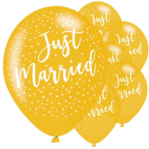 6 Pack Just Married Gold Latex Balloons - 11"