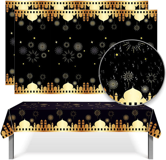 Eid Black and Gold Plastic Disposable Eid Tablecloth