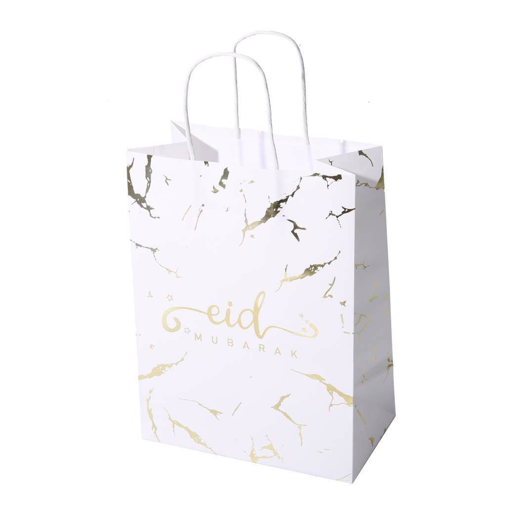 Eid Mubarak White & Gold Gift Bags - 10 Pack