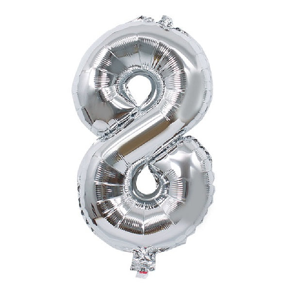 Silver Number 8 Balloon - 16 Inch