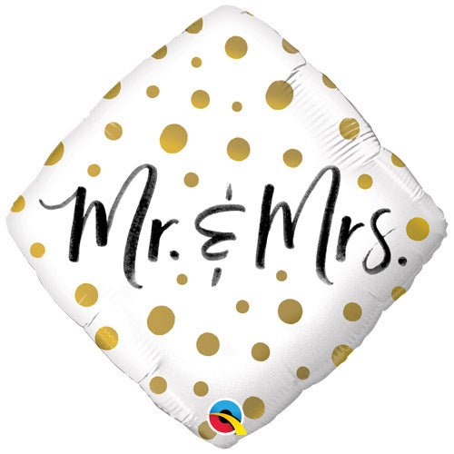 Mr & Mrs Gold Dots Diamond Foil Balloon - 18"