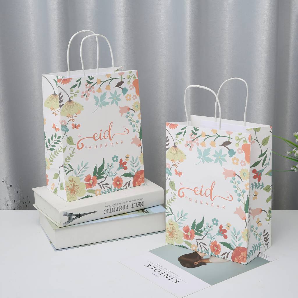 Floral Print Eid Mubarak Gift Bags - 10 Pack