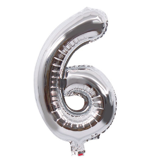 Silver Number 6 Balloon - 16 Inch