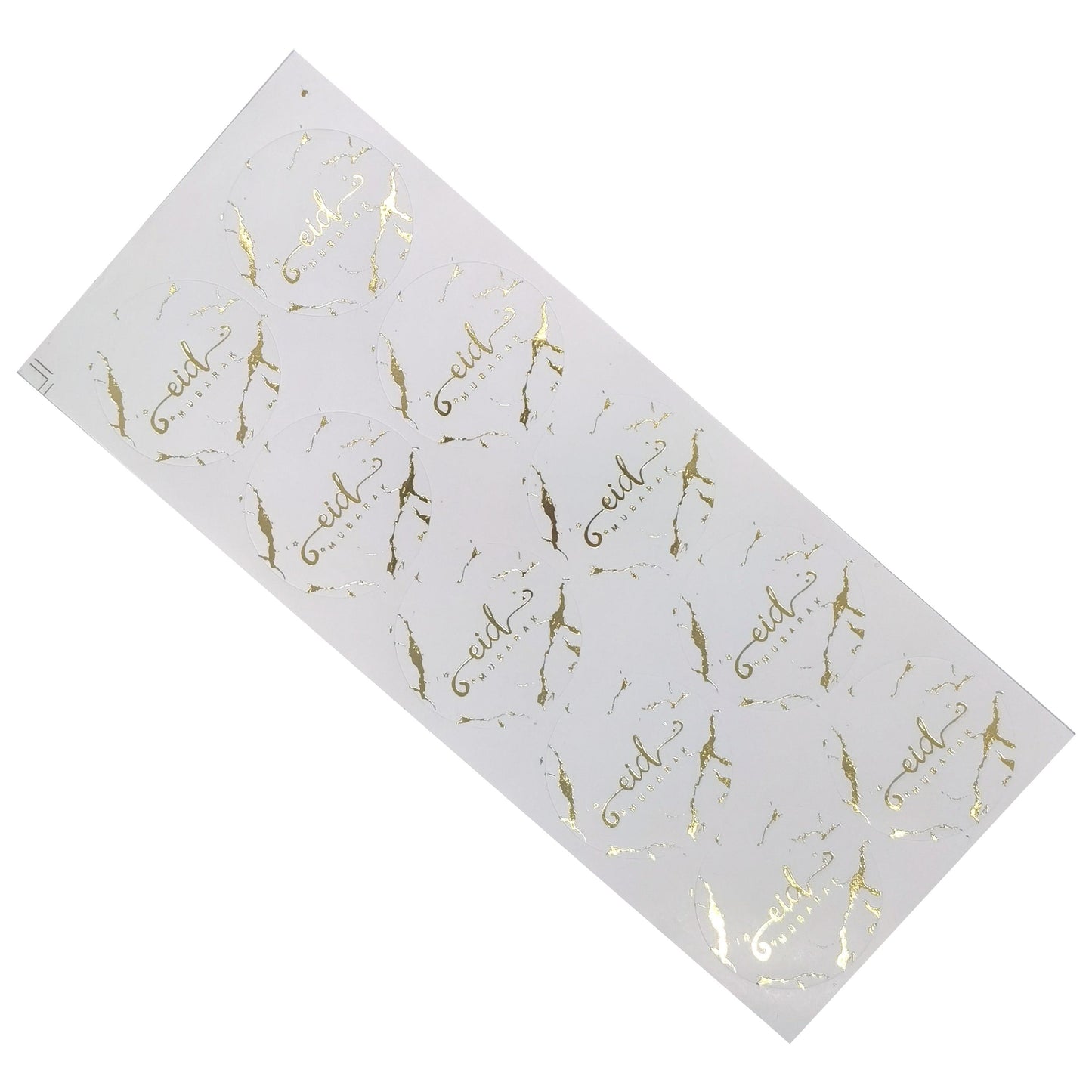 Eid Mubarak Stickers Foil Stamped White & Gold- 10 Pack