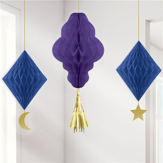 Set of 3 Purple Honeycomb Decorations