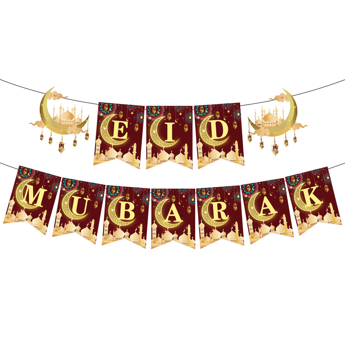 Red and Gold Eid Mubarak Card Bunting