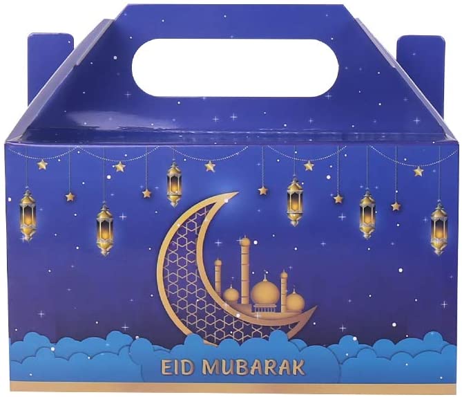 10 x Eid Mubarak Biue Moon Gift Box with Handles