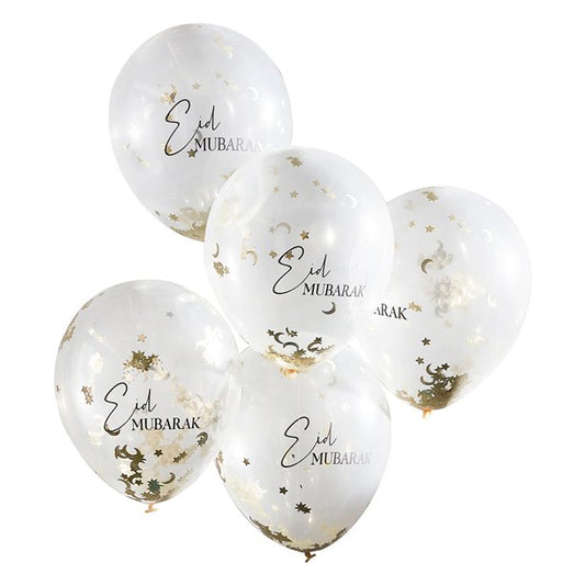 5 Pack Eid Confetti Balloons - 12" Latex