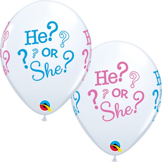 He or She Gender Reveal Balloons 6 Pack - 11 Inch