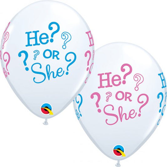 He or She Gender Reveal Balloons 25 Pack - 11 Inch