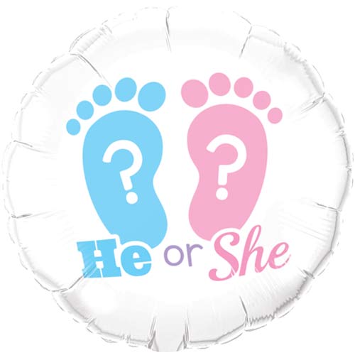 He or She Footprint Gender Reveal Foil Balloon - 18 Inch
