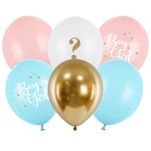 Boy Or Girl Gender Reveal Assorted Latex Balloons 6 Pack - 12 Inch