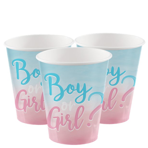 Boy Or Girl Gender Reveal Cups 8 Pack - 250ml